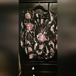 Dynamite Black and Purple Floral Blouse